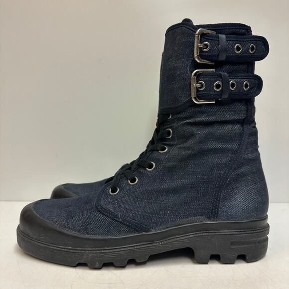 EUC Ralph Lauren Collection Purple Label Denim Double Buckle Boot RARE Italy 7 D main image 12